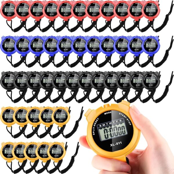 Kanayu 56 Pcs Digital Stopwatch Timer Sports Digital Stopwatch Shockproof Large Screen Handheld Stop Watch with Lanyard Date Time Alarm Function for Coach Swimming Running...