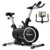 Ksports Home Magnetic Resistance Adjustable Cardio Exercise Stationary Bike for Home Gyms with LCD Screen, Straps, and Ab Mat, Black
