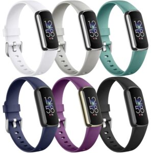 Maledan 6 Pack Bands Compatible with Fitbit Luxe Bands for Women Men, Soft Silicone Adjustable Waterproof Sport Band Replacement Strap Accessories Wristbands for Luxe Fitness...