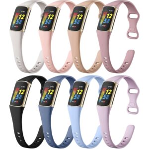 Maledan 8 Pack Band Compatible with Fitbit Charge 5/Charge 6 Bands for Women Men, Soft Slim Silicone Waterproof Sport Strap Replacement Wristband Accessories for Fitbit Charge...