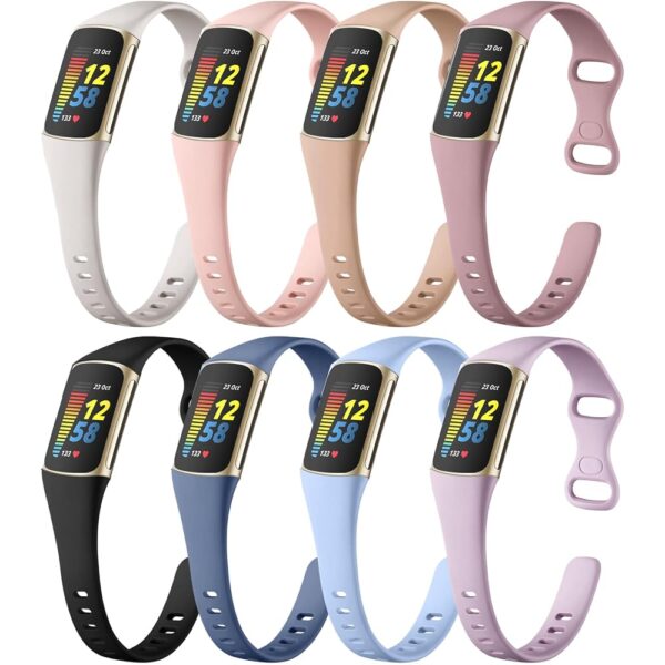 Maledan 8 Pack Band Compatible with Fitbit Charge 5/Charge 6 Bands for Women Men, Soft Slim Silicone Waterproof Sport Strap Replacement Wristband Accessories for Fitbit Charge...