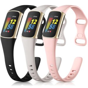 Maledan Slim Band Compatible with Fitbit Charge 5 Bands/Charge 6 Bands Women Men, Soft Silicone Adjustable Sport Band Wristbands for Fitbit Charge 5/Charge 6 Fitness Tracker, 3...