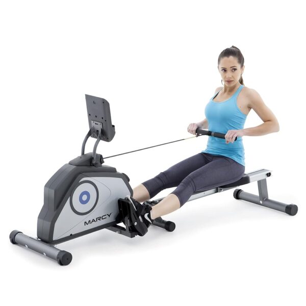 Marcy Compact 8-Level Adjustable Magnetic Resistance Rowing Machine with Transport Wheels
