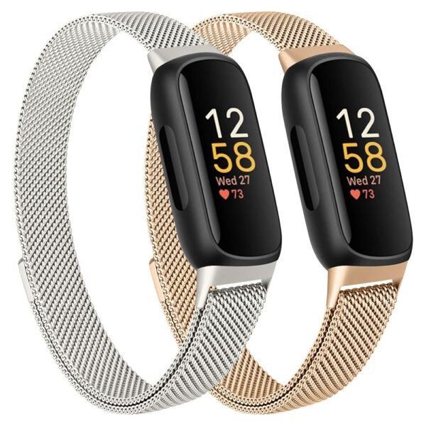 Meliya Compatible with Fitbit Inspire 3 Bands Women Men, Stainless Steel Metal Mesh Loop Adjustable Magnetic Wristband Replacement Straps Compatible with Fitbit Inspire 3...