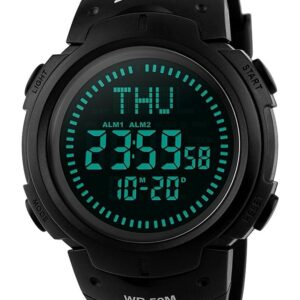 Men’s Military Sports Digital Watch with Survival Compass 50M Waterproof Countdown 3 Alarm Stopwatch