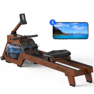 MERACH Water Rowing Machine for Home Use, Finest Solid Wood Row with Professional Monitor, Bluetooth-Connected APP for Immersive Rower, Newly Upgraded Seat Cushion and 10 Min...