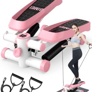 Mini Exercise Stepper, Stair Stepper with Resistance Bands, Stepper Exercise Machine with LCD Display for Home Workout (Pink) (Pink)