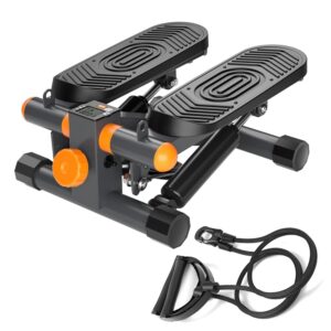 Mini Stepper for Exercise, Stair Steppers Machine with Resistance Bands, Digital Monitor, Optional Twist Motion Stepper with 350lbs Weight Capacity & Super Quiet Design