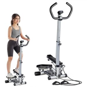 Mini Stepper with Adjustable Handlebar, Steppers for Exercise at Home Stair Stepper with Resistance Bands, Effective Twist Motion Design, Adjustable Step Height and Bigger LCD...