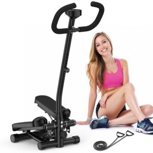 Mini Stepper with Handlebar, Steppers for Exercise at Home with Resistance Bands, Adjustable Height Stair Stepper 330 lb Capacity, Workout Stepper Machine