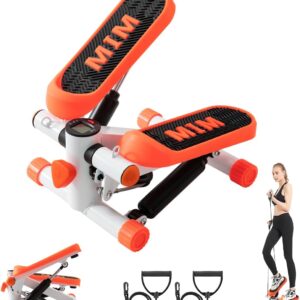 Mini Stepper with Resistance Band, Portable Stair Stepper with Calories Count, Exercise Stepping Machine for Exercise Fitness Office Home Workout Equipment, Orange