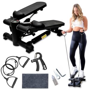 Mini Stepper with Resistance Bands & Wrist Strengthener - Portable Stair Climber for Home & Office Provides Smooth, Quiet 330 LB Full Body Workout - with Floor-Protecting Mat &...