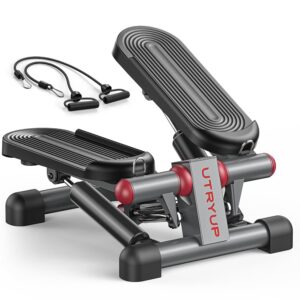 Mini Steppers for Exercise at Home, Hydraulic Stair Stepper with Resistance Bands, Quiet Smooth Operation, Compact & Portable Fitness Step Machine with LCD Monitor, 300 Lbs...