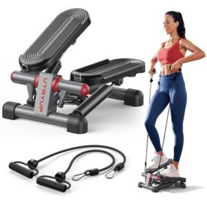 Mini Steppers for Exercise at Home, Hydraulic Stair Stepper with Resistance Bands, Quiet Smooth Operation, Compact & Portable Fitness Step Machine with LCD Monitor, 300 Lbs...