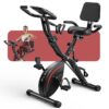 Pleny Folding Exercise Bike, 5 IN 1 Stationary Bike 5.5 LBS Flywheel Exercise Bike, Indoor Workout Bike 330LB Weight Capacity Back Support Cushion for Home Gym Workout, Black-red