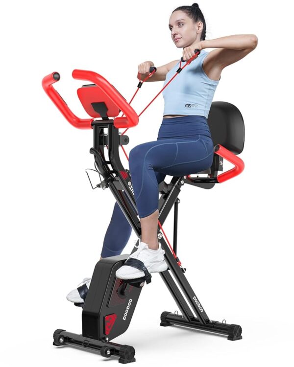 pooboo Folding Exercise Bike, Foldable Fitness Stationary Bike Machine, Upright Indoor Cycling Bike, Magnetic X-Bike with 8-Level Adjustable Resistance, Bottle Holder & Back...