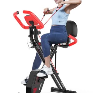 pooboo Folding Exercise Bike, Foldable Fitness Stationary Bike Machine, Upright Indoor Cycling Bike, Magnetic X-Bike with 8-Level Adjustable Resistance, Bottle Holder & Back...