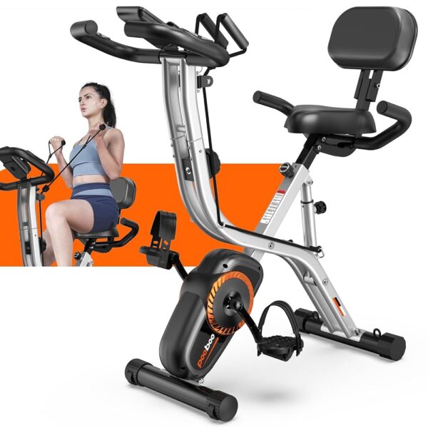 Pooboo Folding Exercise Bike Magnetic Resistance, Multi-functional, Enhanced Comfort Design, 8-Level Resistance Adjustment, LCD Display, Heart Rate Sensor, 330LB Capacity 5-in-1...