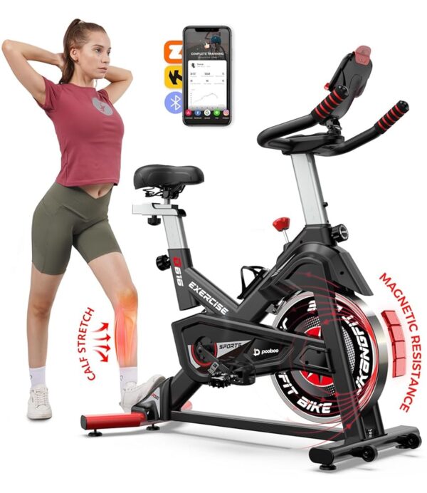 Pooboo Magnetic/Brake Pad Exercise Bike Stationary Bikes for home use, Indoor Cycling Bike with Built-In Bluetooth Sensor Compatible with Exercise bike apps& Pad Mount,...