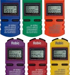 Robic; Developed, Sold and Shipped in America; 12 Memory Recall Professional Quality Stopwatch, Takes 199 Readings, Easy to Use, Easy to Read-Set of 6 Colors