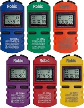 Robic; Developed, Sold and Shipped in America; 12 Memory Recall Professional Quality Stopwatch, Takes 199 Readings, Easy to Use, Easy to Read-Set of 6 Colors Robic; Developed, Sold and Shipped in America; 12 Memory Recall Professional Quality Stopwatch, Takes 199 Readings, Easy to Use, Easy to Read-Set of 6 Colors