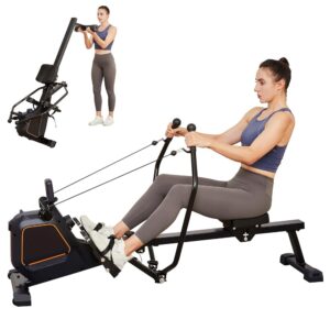 Rowing Machine for Home with 14 Level Magnetic Resistance Magnetic Double-Scull Rower Machine Foldable & Compact Gym Exercise Equipment for Home with Wheels, Black