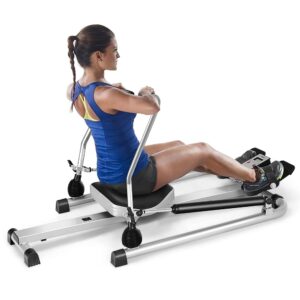Rowing Machines for Home Use SPORFIT Compact Portable Folding Rower Machine with Adjustable Hydraulic Resistance & LCD Monitor, Soft Seat Row