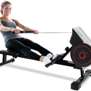 SereneLife Air & Magnetic Rowing Machine - Measures Time, Distance, Stride, Calories - For Gym or Home Cardio Workout