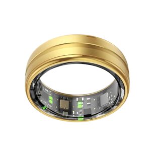 Smart Wearable Fitness Tracker, Sleep Tracker Ring, Healthy Heart Rate, Oximetry, Sleep, Exercise Monitoring, 5ATM Waterproof for iOS and Android (Gold, 8#)