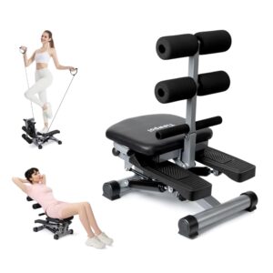 Stair Stepper for Exercise with Resistance Bands,Steppers for Exercise at Home,AB Machine for Gym,Adjustable Height Stepper,Ab Crunch Machine for Stomach Workout,
