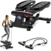Steppers for Exercise at Home, Adjustable Height Mini Stepper with Resistance Bands, Stair Stepper with 350 lbs Loading Capacity, Stepper for Full Body Workout
