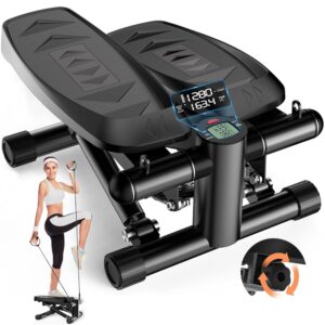 Steppers for Exercise at Home, Adjustable Pedal Height Stair Steppers with Resistance Bands for Home Fitness, Mini Steppers with 330LBS Loading Capacity, Exercise Equipment with...