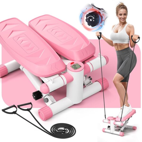 Steppers for Exercise at Home, Adjustable Resistance Stair Steppers for Women with Arm Training Bands, 10DB Super Quiet Mini Steppers with 350LBS Loading Bearing Home Fitness...