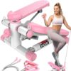 Steppers for Exercise at Home, Mini Stair Stepper with Resistance Bands, Portable Under Desk Stepper Workout Step Machine 300 lbs Weight Capacity