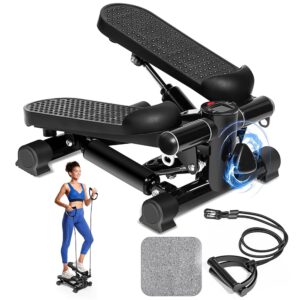 Steppers for Exercise at Home - Mini Stair Stepper with Resistance Bands, Non-Slip Mat and 330 LBS Load Capacity - Adjustable Height Hydraulic with LCD Steps & Time Monitor