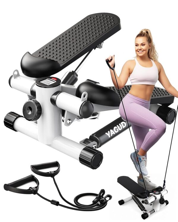Steppers for Exercise at Home, Mini Stair Stepper with Resistance Bands, Portable Under Desk Stepper Workout Step Machine 300 lbs Weight Capacity