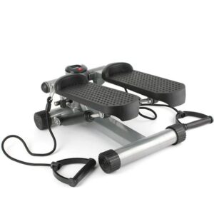 Steppers for Exercise at Home: Mini Stepper with Resistance Bands and LCD Monitor, Multifunctional Step Machine Gray with Rope, Home Fitness Equipment