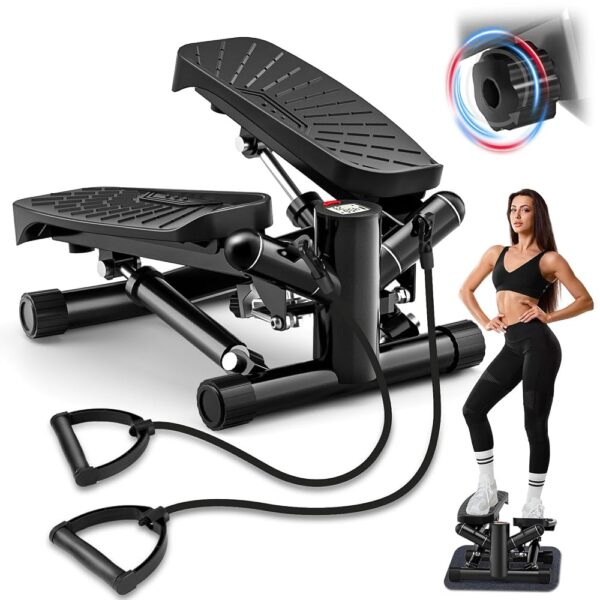 Steppers for Exercise at Home, Mini Stepper with Resistance Bands Full Body Workout Adjustable Heigh Stair Stepper for Home Twist Stepper with 350lbs Loadingt Capacity (with Mat)