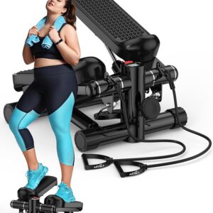 Steppers for Exercise at Home, Mini Stepper with Resistance Bands, Portable Stair Stepper 330LBS Weight Capacity, Adjustable Height Stepper Machine with LED Monitor for Full...