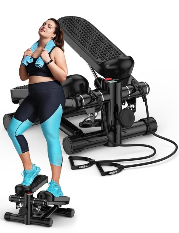 Steppers for Exercise at Home, Mini Stepper with Resistance Bands, Portable Stair Stepper 330LBS Weight Capacity, Adjustable Height Stepper Machine with LED Monitor for Full...
