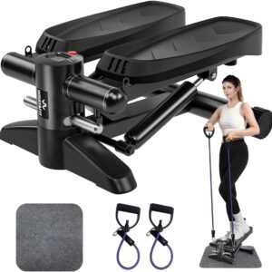 Steppers for Exercise at Home,Mini Stepper with Resistance Bands,Stair Stepper with 330 lbs Loading Capacity,Hydraulic Fitness Stepper with LED Monitor