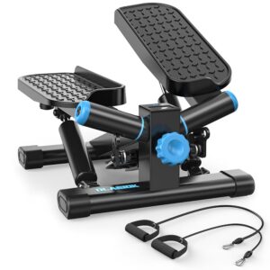 Steppers for Exercise at Home, Twist Stepper with 350LBS Loading Capacity, Mini Stepper with Resistance Bands, Hydraulic Fitness Stair Stepper for Home with LCD Monitor