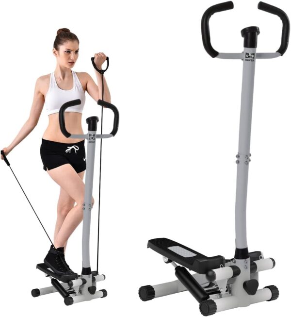 Steppers for Exercise at Home with Handlebar - Double Hydraulic Cylinder, 3D Particle Non-Slip Design - Twist Stair Stepper with Silent Shock Pad, 330 LBS Weight Capacity-...