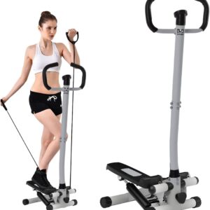 Steppers for Exercise at Home with Handlebar - Double Hydraulic Cylinder, 3D Particle Non-Slip Design - Twist Stair Stepper with Silent Shock Pad, 330 LBS Weight Capacity-...