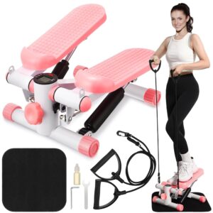 Steppers for Exercise Fitness Stair Stepper with 300 lb Loading Capacity Mini Stepper Stair with LCD Monitor and Resistance Bands Adjustable for Home Office Workouts