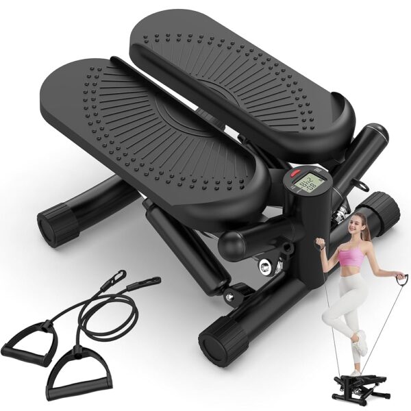Steppers for Exercise - Mini Stair Stepper Machine with Resistance Bands 330lbs Twist Stepper Portable Exercise Equipment for Full Body Workout, Black