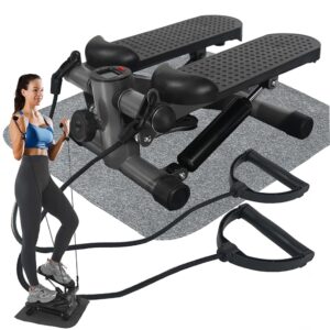 Steppers for Exercise, Mini Stair Under Desk Bike Pedal Exerciser with LCD Monitor & Resistance Bands Carpet