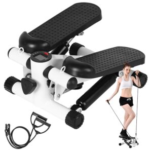 Steppers for Exercise, Stair Stepper with Resistance Bands, Mini Stepper with 300LBS Loading Capacity, Hydraulic Fitness Stepper with LCD Monitor