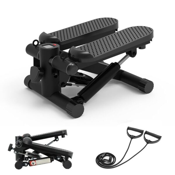 Steppers for Exercise, Stair Stepper with Resistance Bands, Mini Stepper with 300LBS Loading Capacity, Hydraulic Fitness Stepper with LCD Monitor