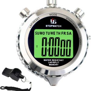 Stopwatch, Metal Stop Watch with Backlight for Sports 10 & 100 Laps Stopwatches Timer for Sports and Competitions